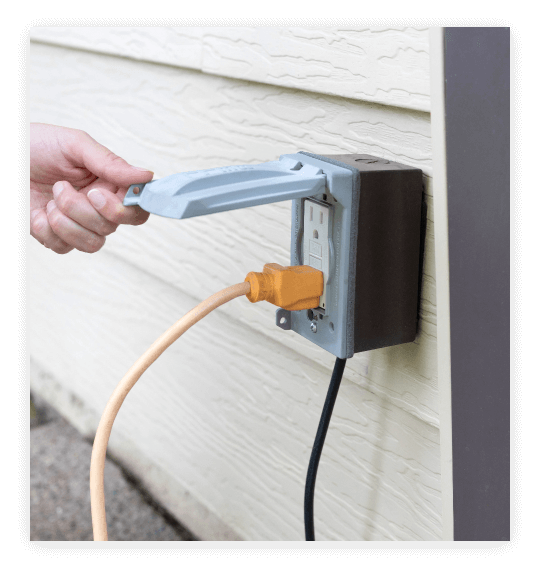 Bell Tower Electric - Trenching & Power for Sheds & Outbuildings A focus on an outdoor power outlet.Installation of a weather-resistant outdoor power outlet and receptacle wiring for an outbuilding in the Raleigh–Durham–Chapel Hill area.